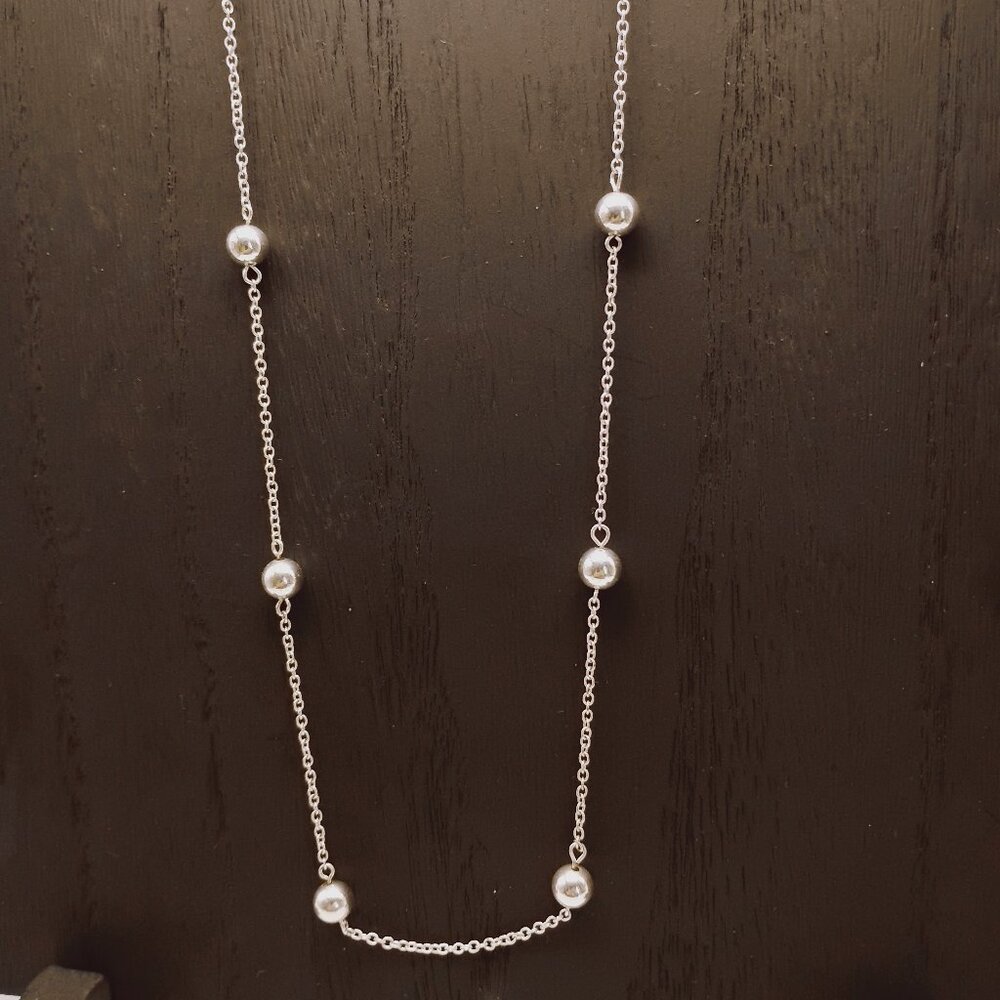Chaps 34-36 inch Silver Tone Beaded Chain Necklace Long Layering Jewelry
